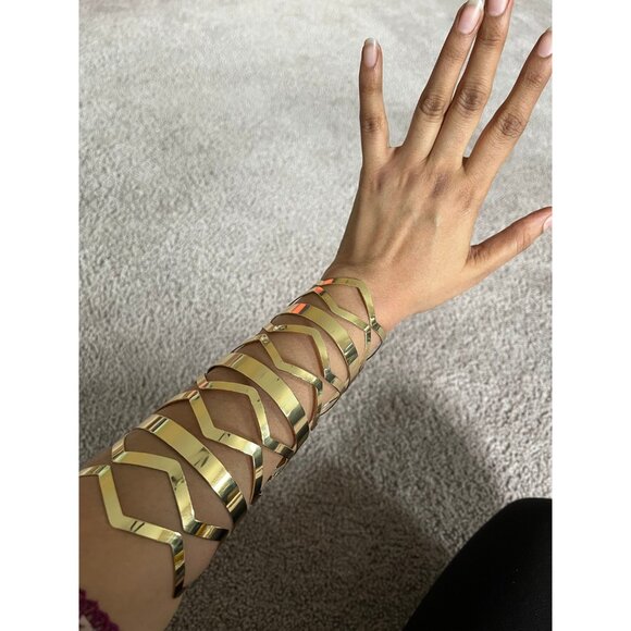 Huge wide gold bracelet chunky bangle arm cuff metal wedding statement armor - Picture 2 of 8